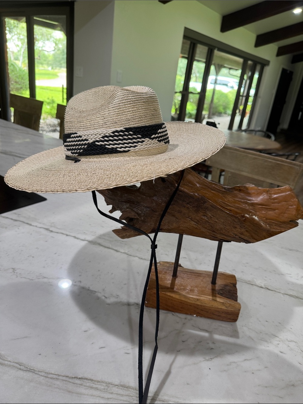 Anthropologie Natural Straw Sun Hat with Black Braided Band